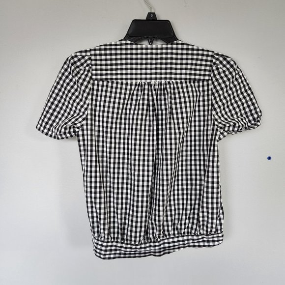 Madewell | Black and White Gingham Short Sleeve Wrap Top with Tie Waist, Size S - Picture 5 of 11